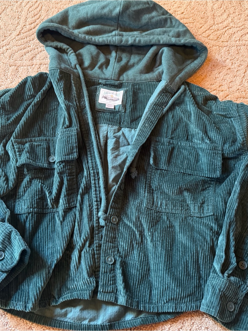 American Eagle Outfitters Teal Corduroy Hooded Jacket for Kids
